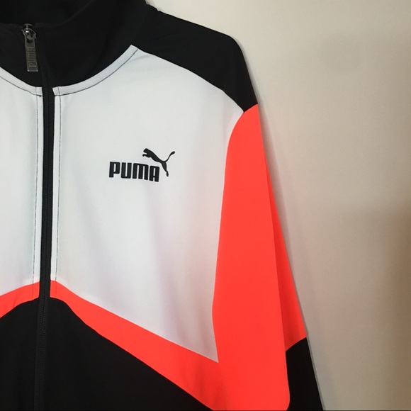 Puma Colorblock Retro Neon Track Jacket Black and Orange Size Large - Picture 6 of 8